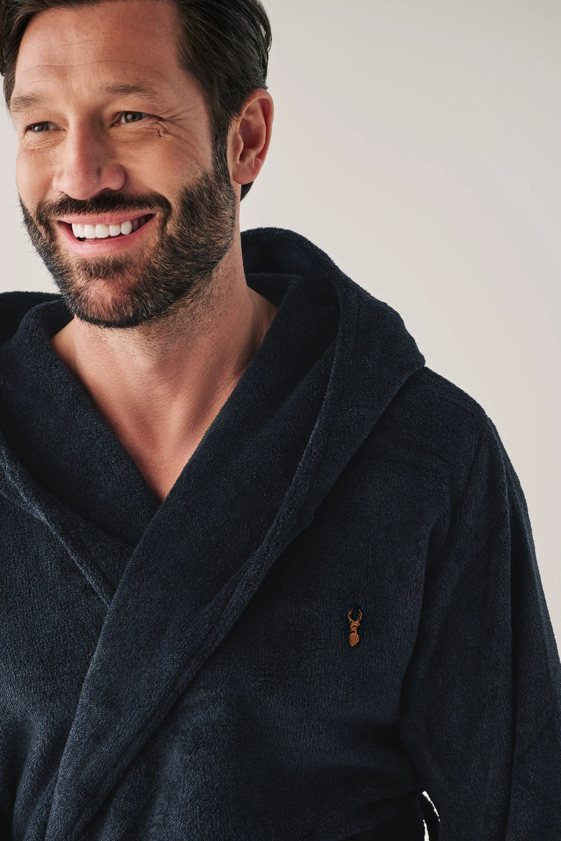 Azul marino - Hooded Fleece Dressing Gown Robe