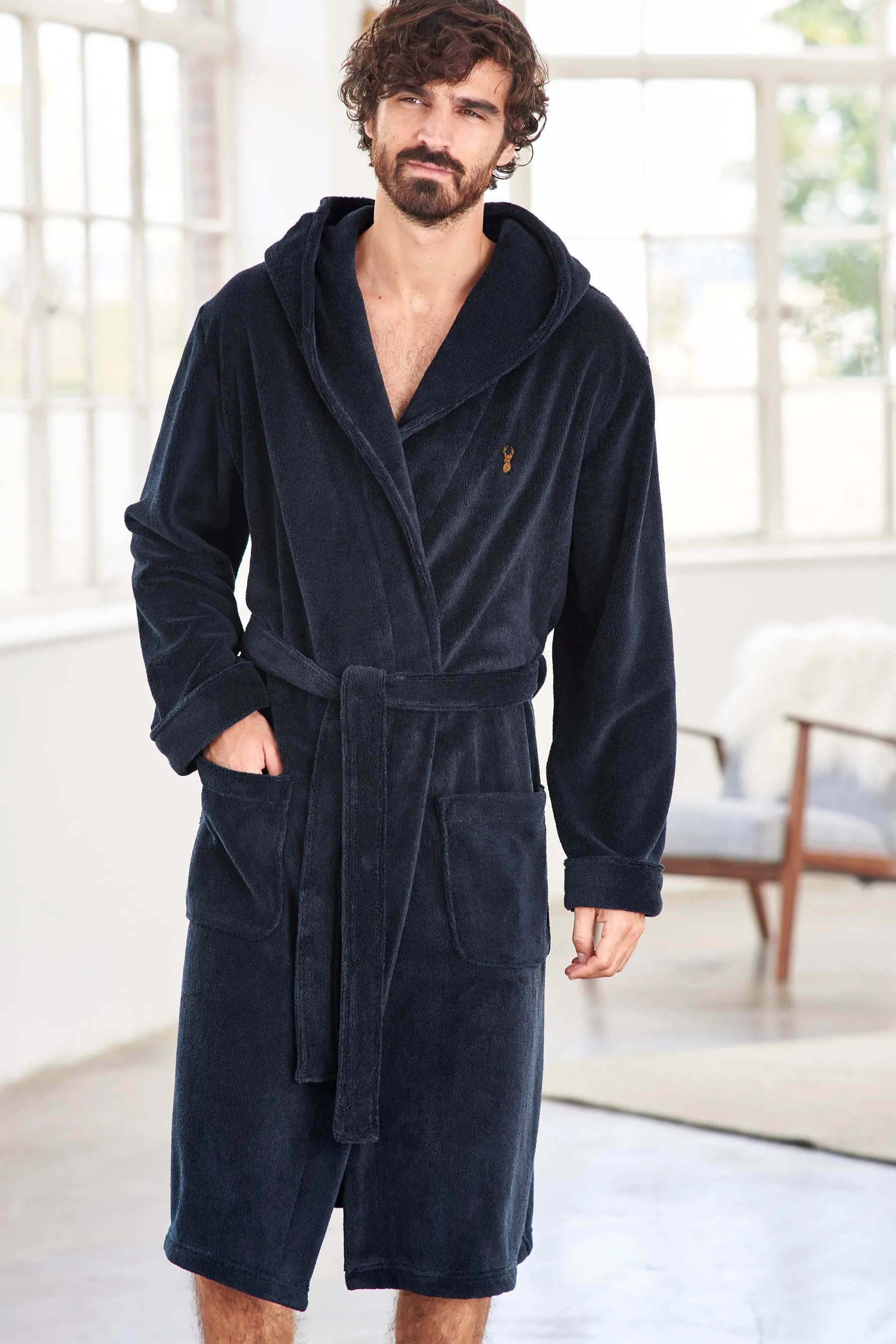 Azul marino - Hooded Fleece Dressing Gown Robe