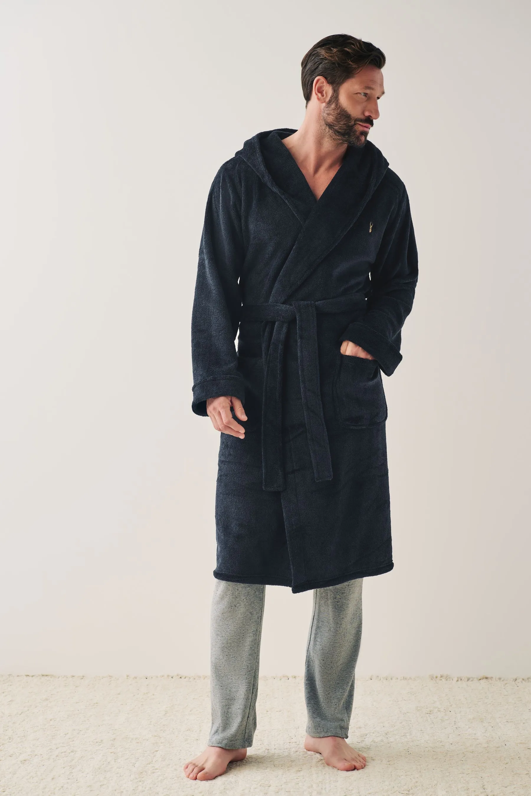 Azul marino - Hooded Fleece Dressing Gown Robe