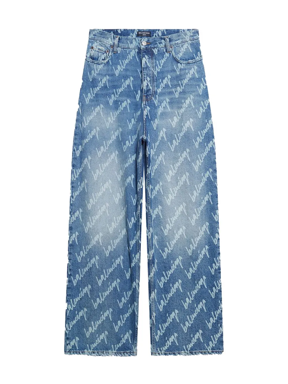 Balenciaga All Over Logo Large Fit Denim Trousers