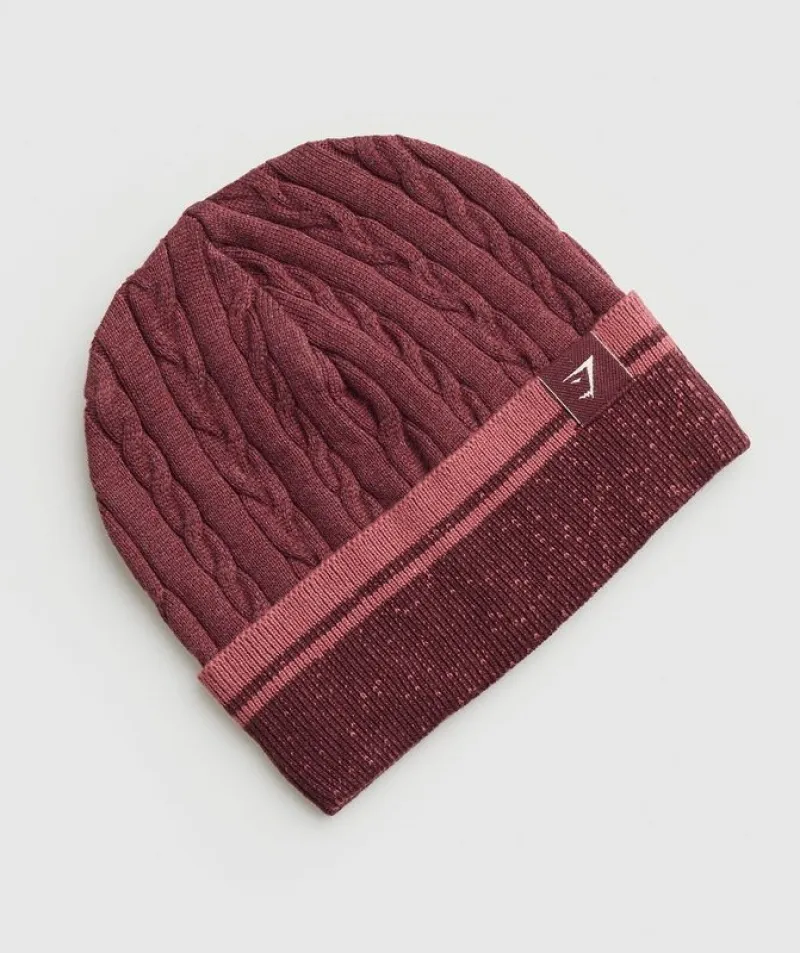 Beanies Gymshark Cable Beanie Vino Granate | 216074-ZIP