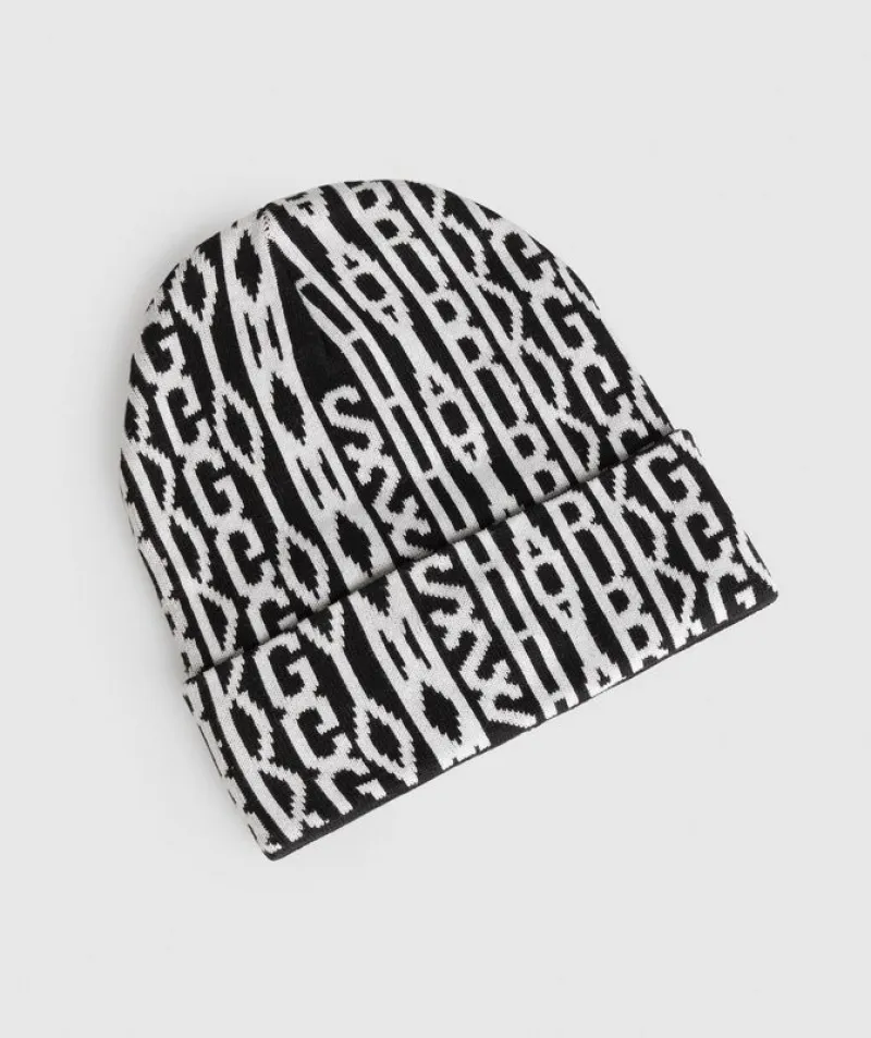 Beanies Gymshark Reverse Jacquard Beanie Black/White | 263094-KEP