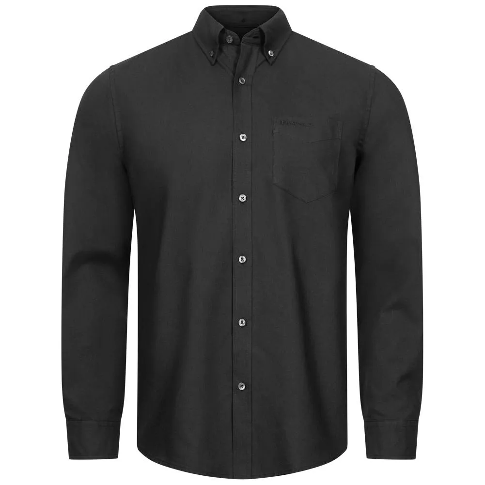 BEN SHERMAN Oxford Hombre Camisa de manga larga 0076260-APENAS NEGRO