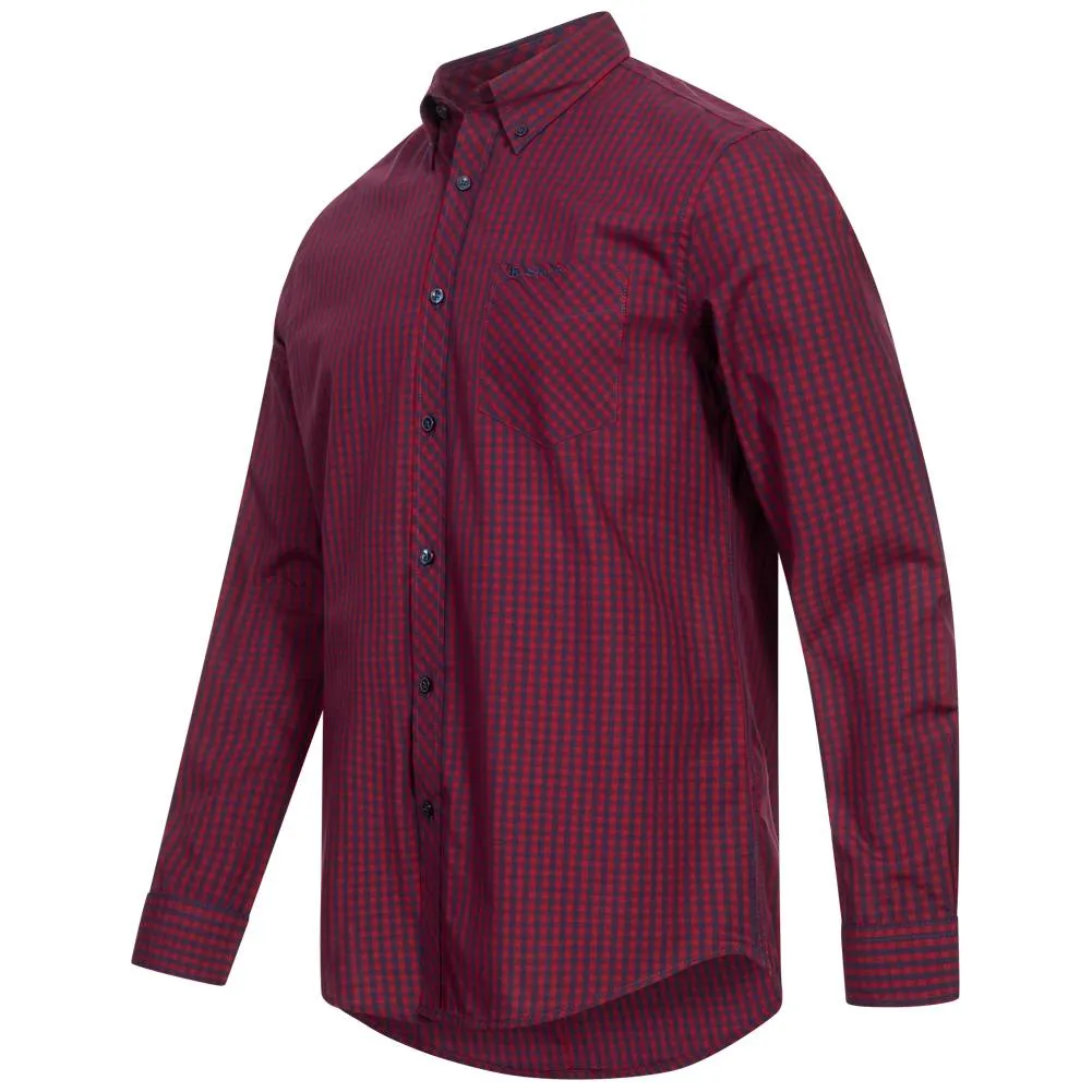 BEN SHERMAN Signature Hombre Camisa de manga larga 0076262-ROJO OSCURO