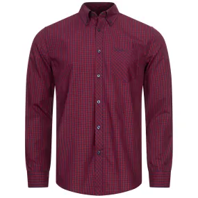 BEN SHERMAN Signature Hombre Camisa de manga larga 0076262-ROJO OSCURO