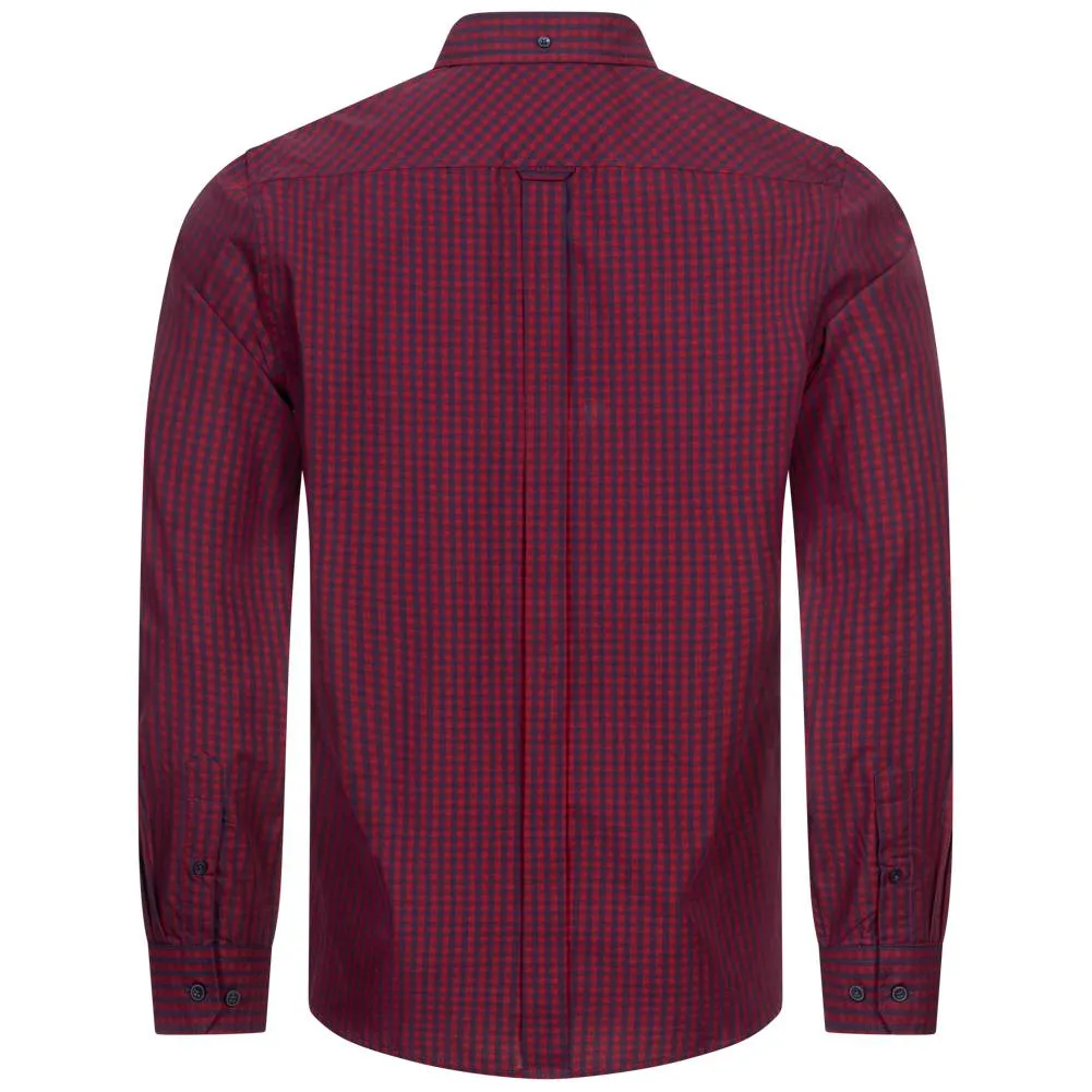 BEN SHERMAN Signature Hombre Camisa de manga larga 0076262-ROJO OSCURO