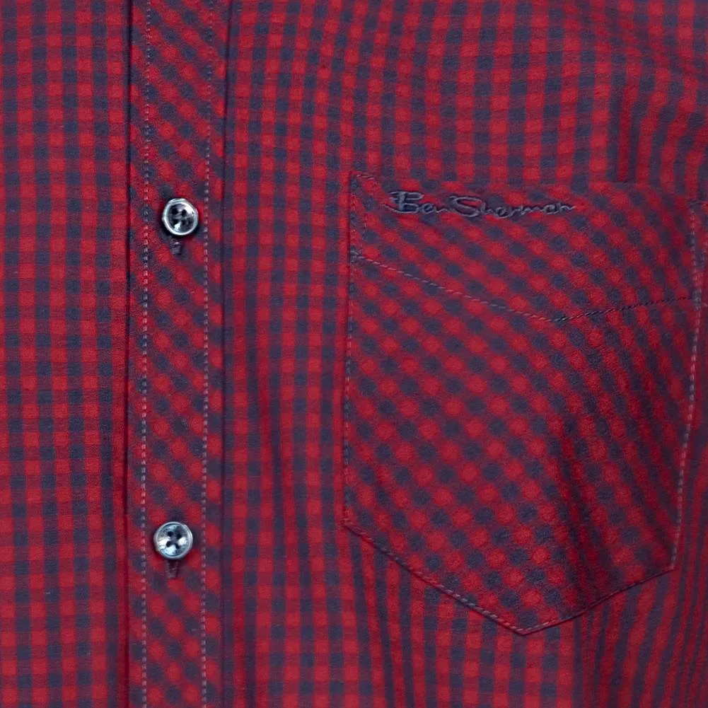 BEN SHERMAN Signature Hombre Camisa de manga larga 0076262-ROJO OSCURO