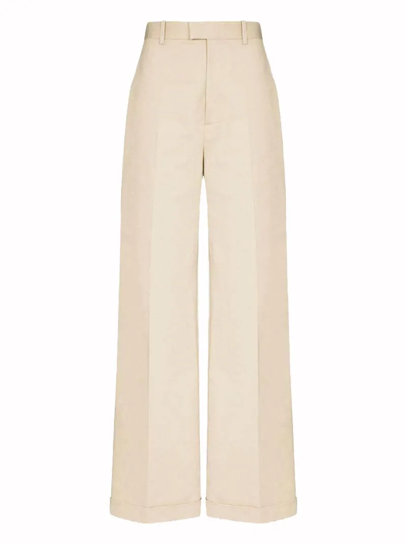 Bottega Veneta Wide Leg Trousers With Turn-Up Cuffs