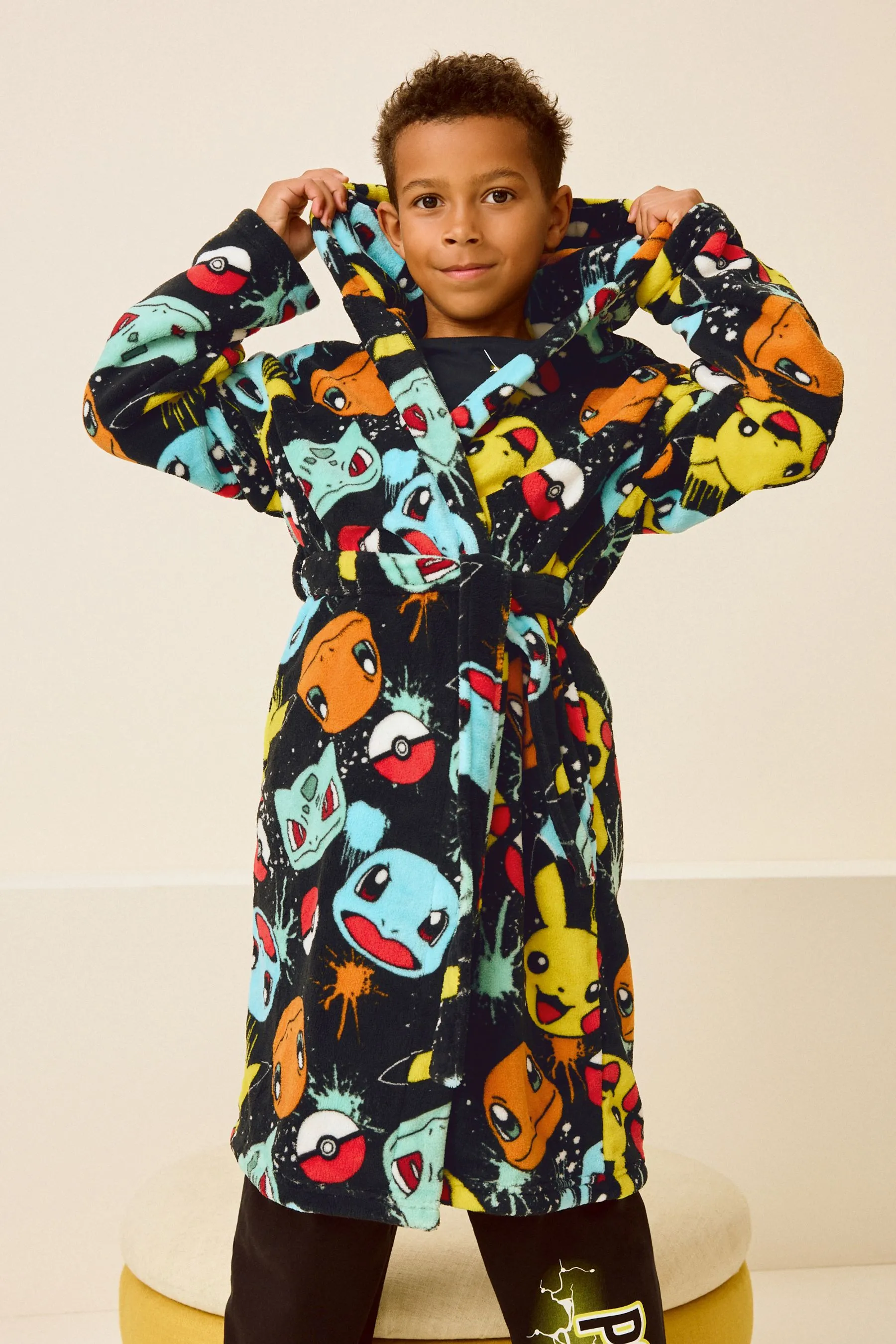 Multi Black Pokemon - Fleece Hooded Robe (5-16yrs)