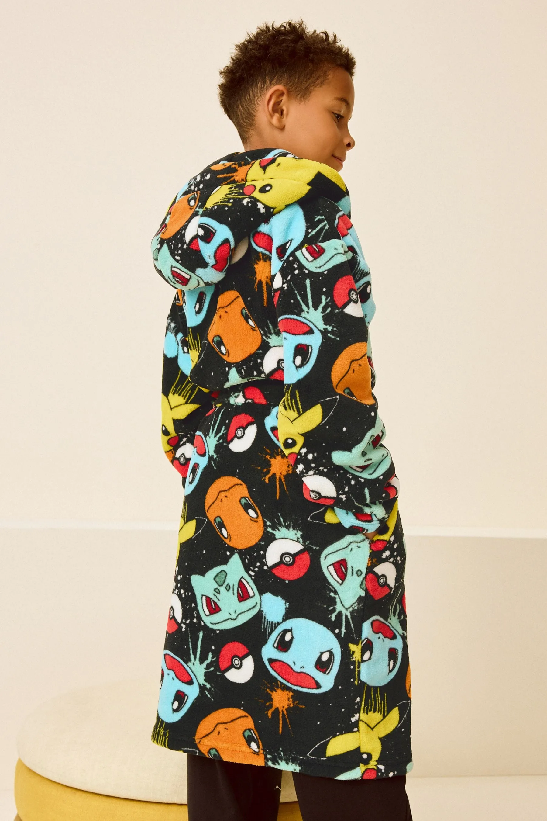 Multi Black Pokemon - Fleece Hooded Robe (5-16yrs)