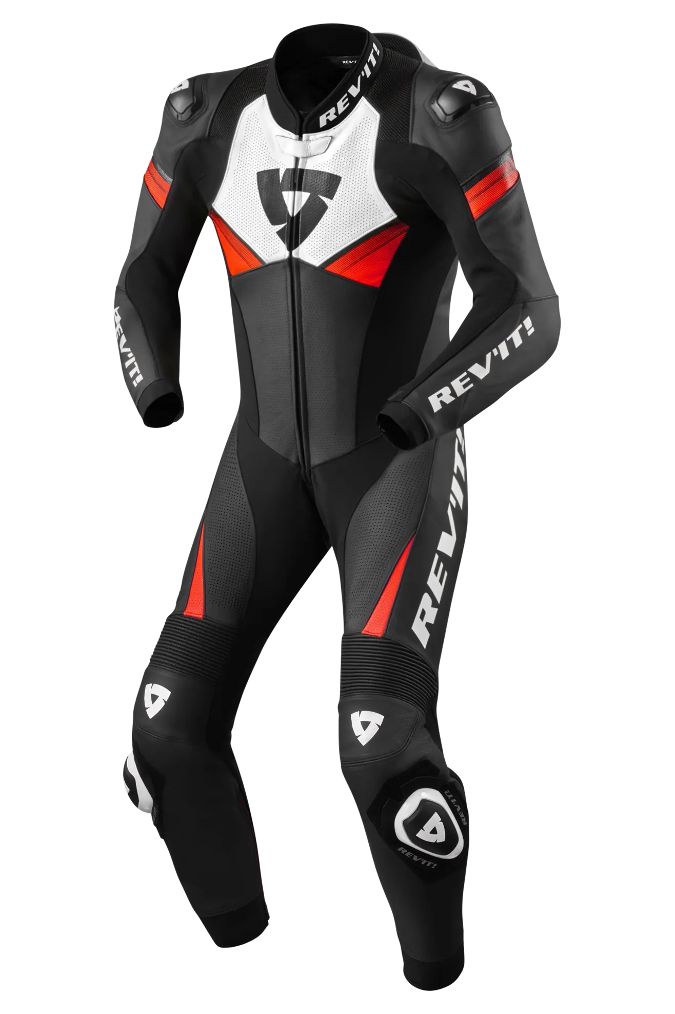 Rev'it! Mono de Cuero Piece Suit Argon 2 Negro-Rojo Neón