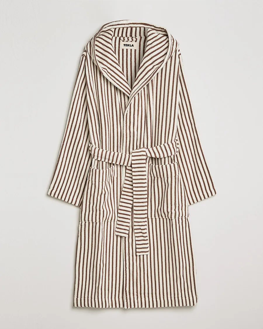 Tekla Organic Terry Hooded Bathrobe Kodiak Stripes